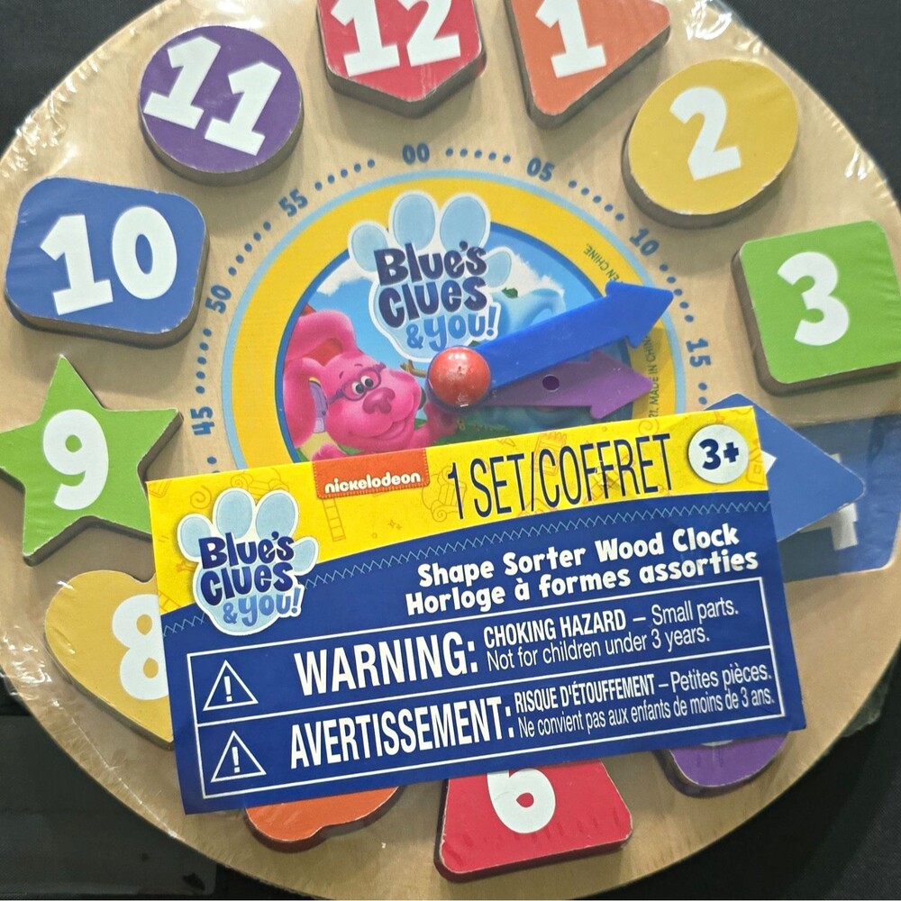 Nickelodeon Blue's Clues & You! Wooden Shape Sorter Clock Time Telling Toy Set